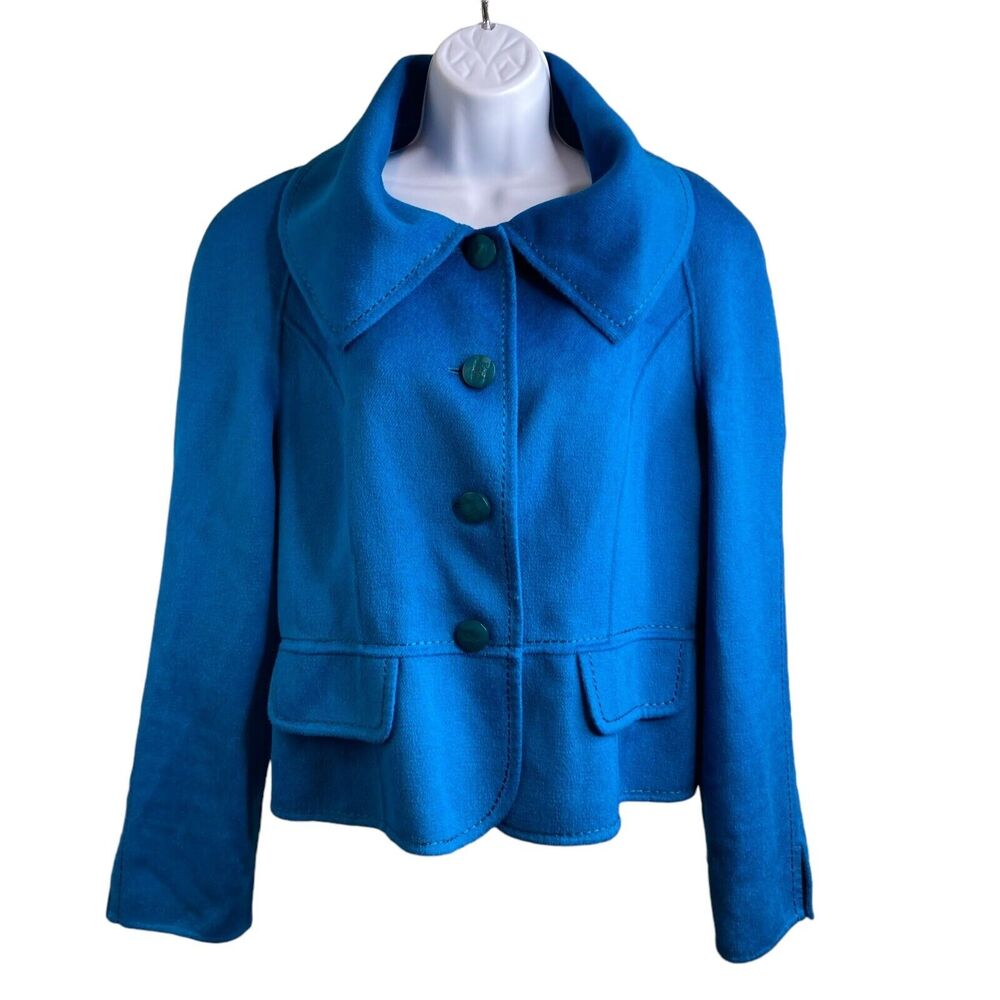 St John Women’s Old Money Royal Blue Wool Angora Cashmere Blend Blazer Size 10